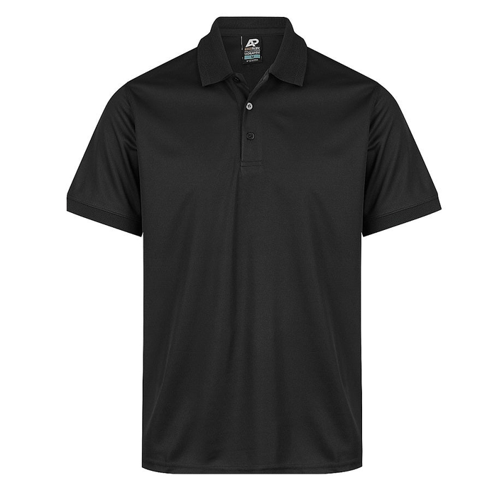 Black, front view, workplace polo shirt, Aussie Pacific N1314 Mens Lachlan Polo