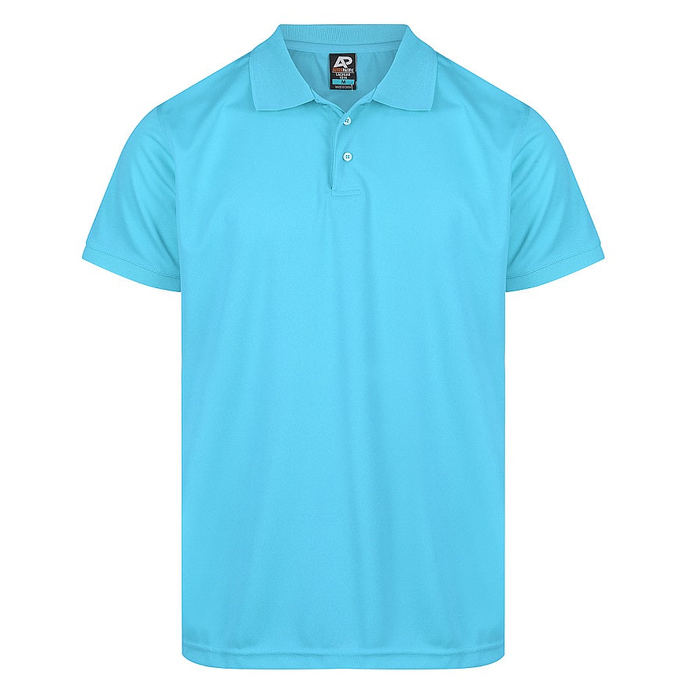 Bright cyan blue, Aussie Pacific N1314 Mens Lachlan Polo, moisture wicking