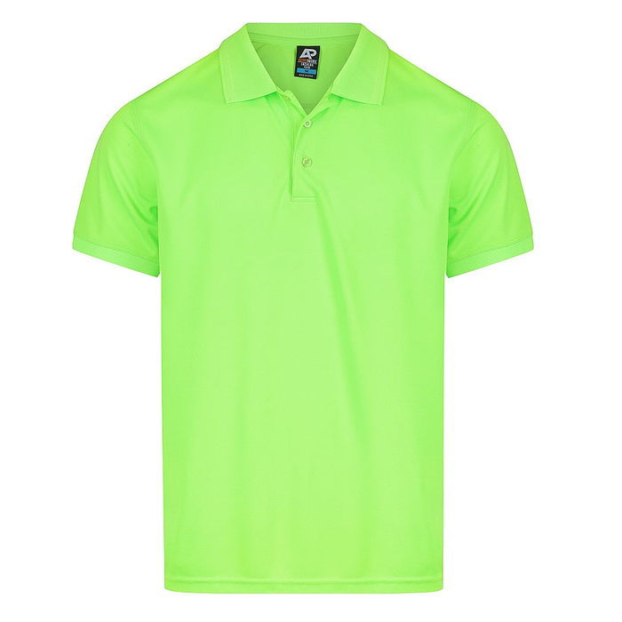 Aussie Pacific N1314 Mens Lachlan Polo, neon green, front view, self fabric collar, easy care