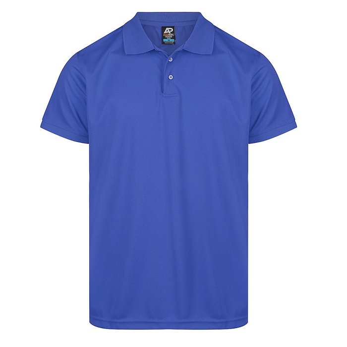 Royal blue short-sleeve polo shirt with a three-button placket, Aussie Pacific N1314 Mens Lachlan Polo, front view