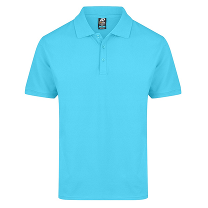Lightweight, moisture wicking, Aussie Pacific N1315 Mens Claremont Polo, cyan blue, front view