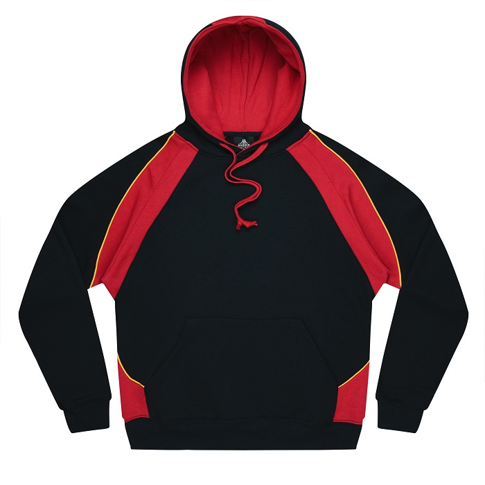 Black pullover with read contrast, kangaroo pocket, Aussie Pacific N1509 Huxley Mens Hoodie front view