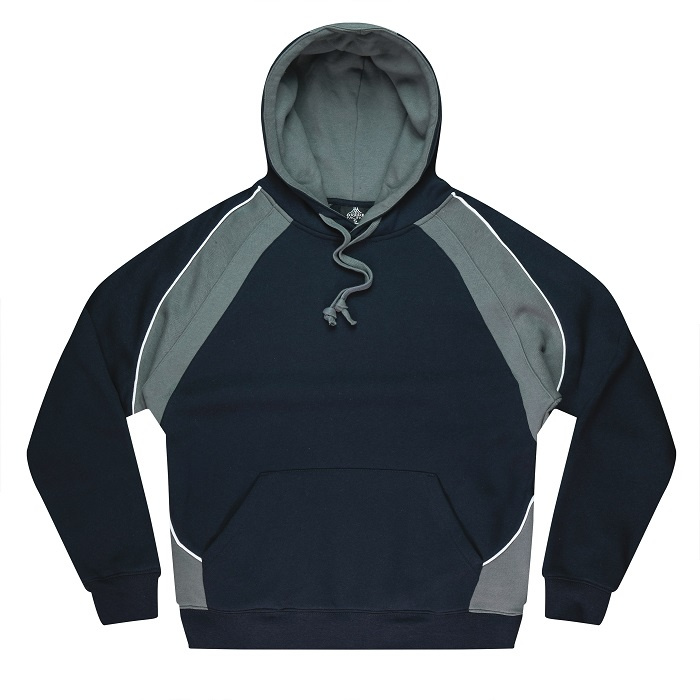 Aussie Pacific N1509 Huxley Mens Hoodie, corporate branding, sports teams, navy with ash grey and white piping, front view