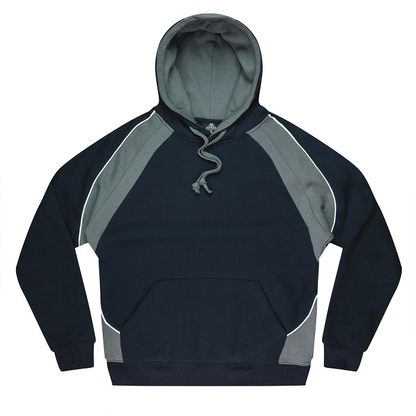 Aussie Pacific N1509 Huxley Mens Hoodie, corporate branding, sports teams, navy with ash grey and white piping, front view