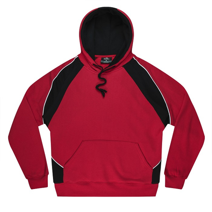 Easy care, red black and white piping, Aussie Pacific N1509 Huxley Mens Hoodie, front view, front pocket