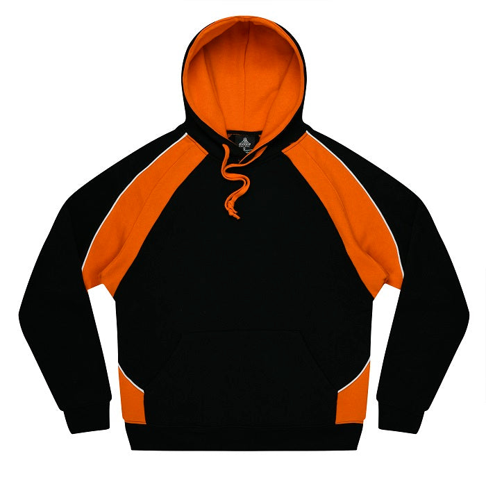 Mens black with orange and white contrast piping everyday sports teams Aussie Pacific N1509 Huxley Mens Hoodie