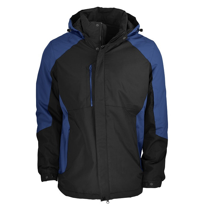 Front view, Black with blue contrasts, windproof, Aussie Pacific N1518 Napier Mens Jacket