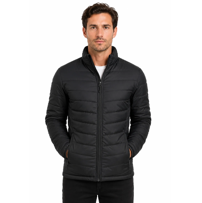 Aussie Pacific N1522 Buller Mens Jacket, black classic quilted puffer jacket, model front view