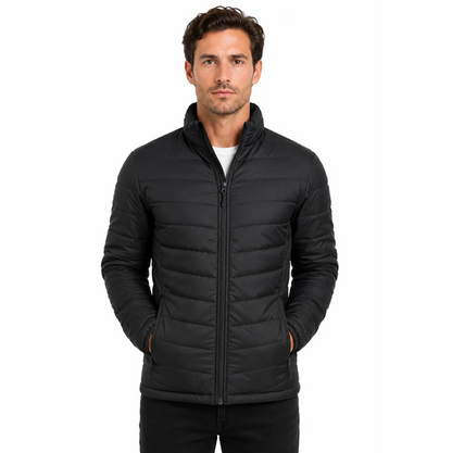 Aussie Pacific N1522 Buller Mens Jacket, black classic quilted puffer jacket, model front view