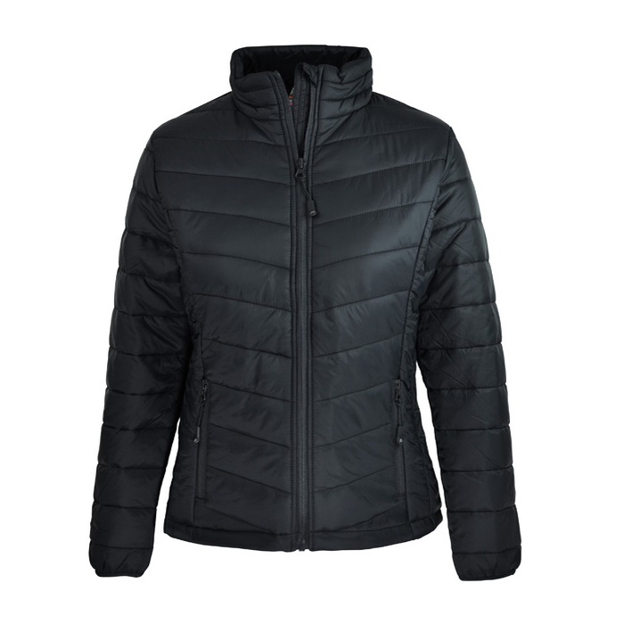 Black quilted puffer jacket with a full-zip front, stand-up collar, Aussie Pacific N1522 Buller Mens Jacket, front view