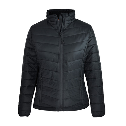 Black quilted puffer jacket with a full-zip front, stand-up collar, Aussie Pacific N1522 Buller Mens Jacket, front view
