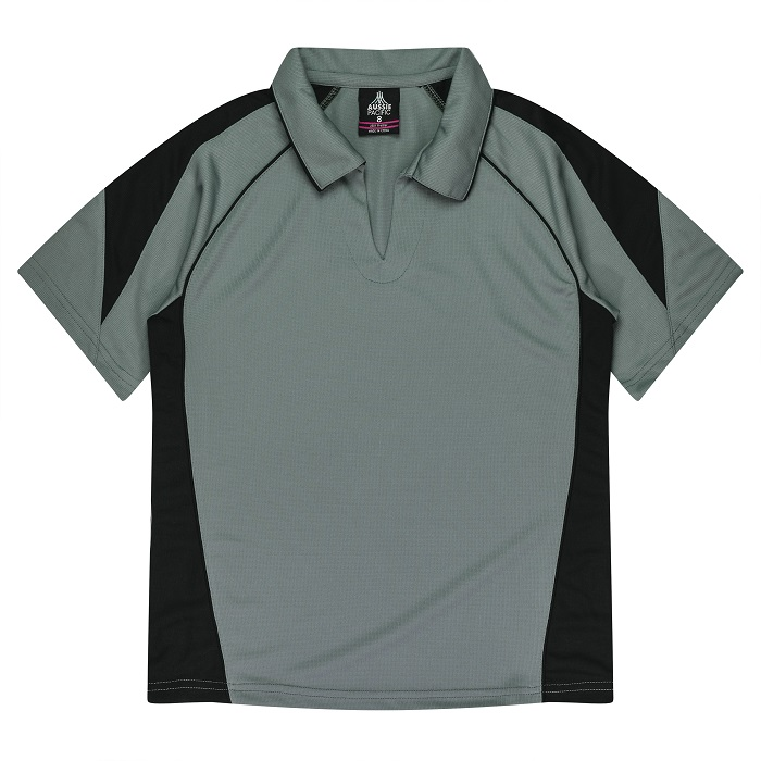 Aussie Pacific N2301 Premier Lady Polos, Short sleeve, corporate, Grey with black contrasts, front view