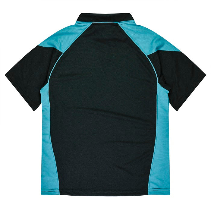 Aussie Pacific N2301 Premier Lady Polos, black/teal, rear view