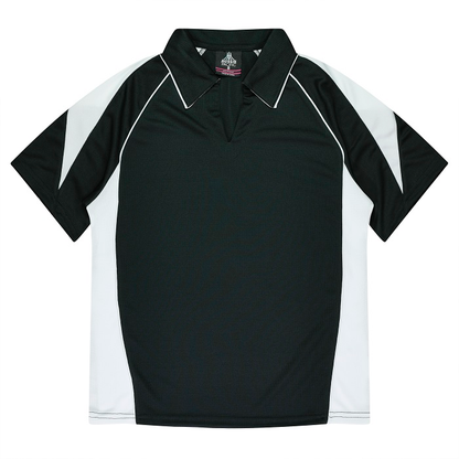 Aussie Pacific N2301 Premier Lady Polos, black with white, front view, sports workwear