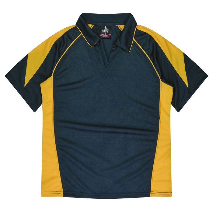 Easy care, navy with gold contrast, Aussie Pacific N2301 Premier Lady Polos, front view