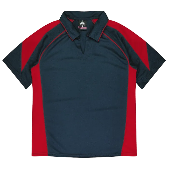 Womens short sleeve anti pill, Aussie Pacific N2301 Premier Lady Polos, front view, navy with red