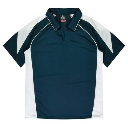 Aussie Pacific N2301 Premier Lady Polos, front view, navy with white contrasting panels