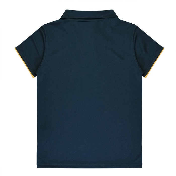 Aussie Pacific N2302 Yarra Ladies Polo, rear view, navy with gold