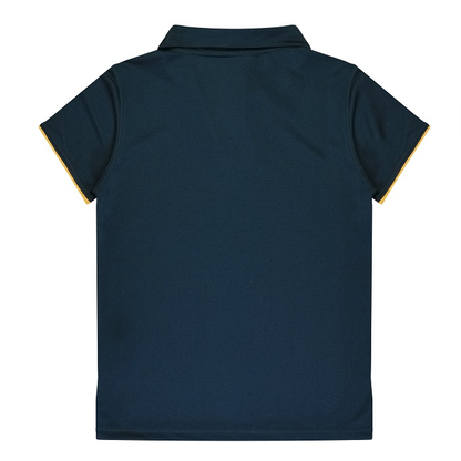 Aussie Pacific N2302 Yarra Ladies Polo, rear view, navy with gold