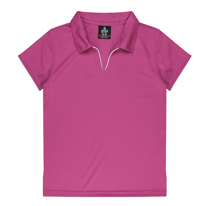 pink with white contrasting piping, professional collar, Aussie Pacific N2302 Yarra Ladies Polo, front view