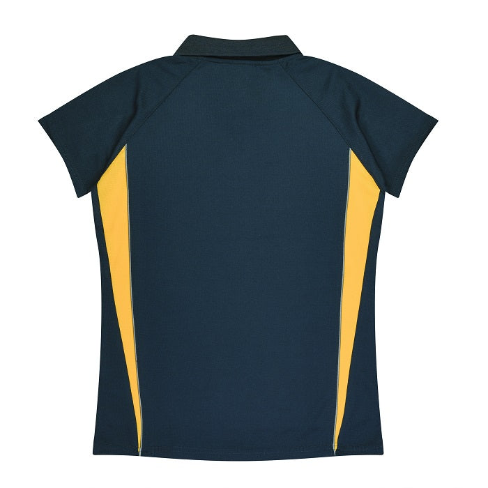 navy gold, rear view, Aussie Pacific N2304 Ladies Eureka Polo