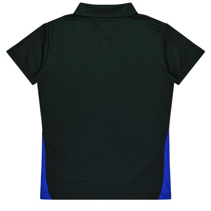 black and royal Aussie Pacific N2305 Ladies Paterson Polo rear view