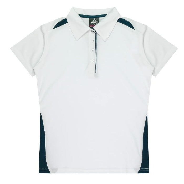 womens white with navy detail quick drying long wearing Aussie Pacific N2305 Ladies Paterson Polo