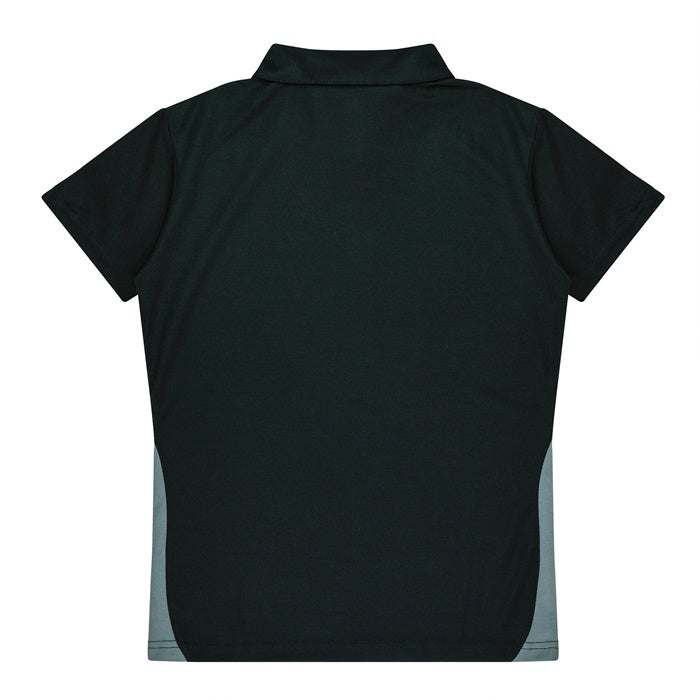 womens black with charcoal grey Aussie Pacific N2305 Ladies Paterson Polo rear view
