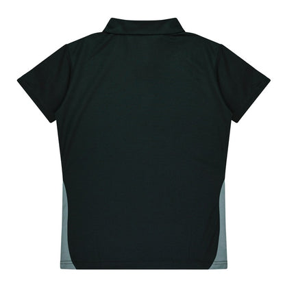 womens black with charcoal grey Aussie Pacific N2305 Ladies Paterson Polo rear view
