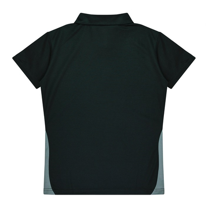 Aussie Pacific N2305 Ladies Paterson Polo, black and ashe grey, rear view