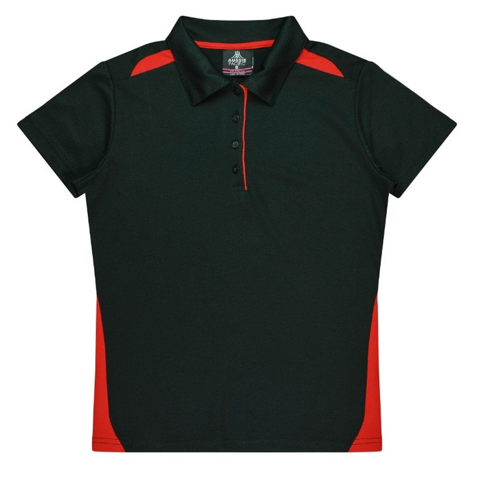 Black with red contrasting, short-sleeve professional, Aussie Pacific N2305 Ladies Paterson Polo, front view