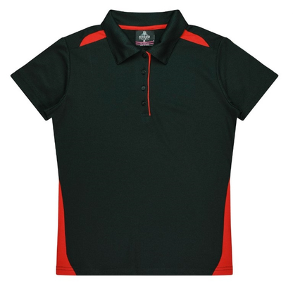 Black with red contrasting, short-sleeve professional, Aussie Pacific N2305 Ladies Paterson Polo, front view