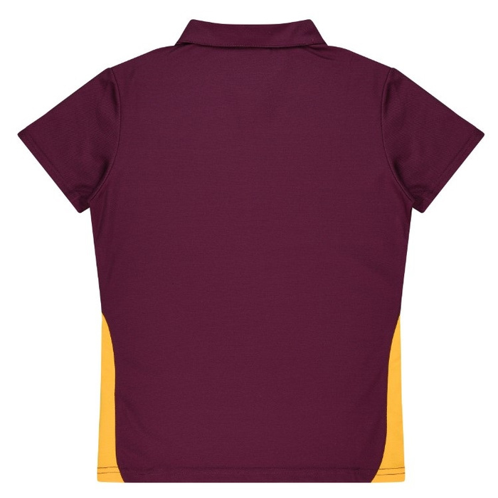 Aussie Pacific N2305 Ladies Paterson Polo, maroon and gold, rear view