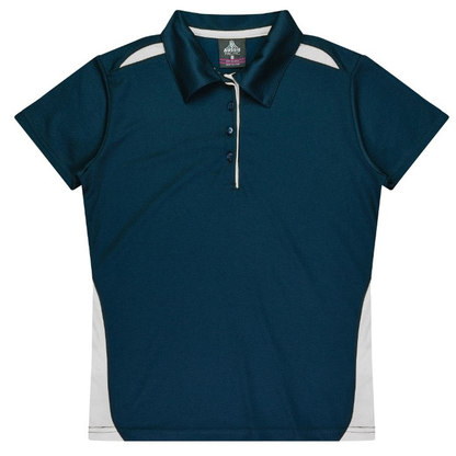 Aussie Pacific N2305 Ladies Paterson Polo, Navy with white contrasting, professional everyday collared polo shirt, front view