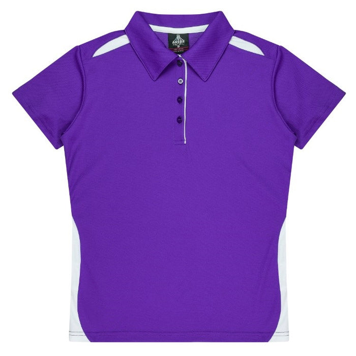 Womens purple with white detail soft breathable sports Aussie Pacific N2305 Ladies Paterson Polo