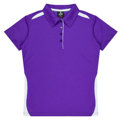 Womens purple with white detail soft breathable sports Aussie Pacific N2305 Ladies Paterson Polo