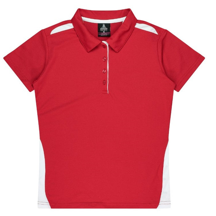 Womens classic sports polo everday long wearing moisture wicking professional red with white detail Aussie Pacific N2305 Ladies Paterson Polo