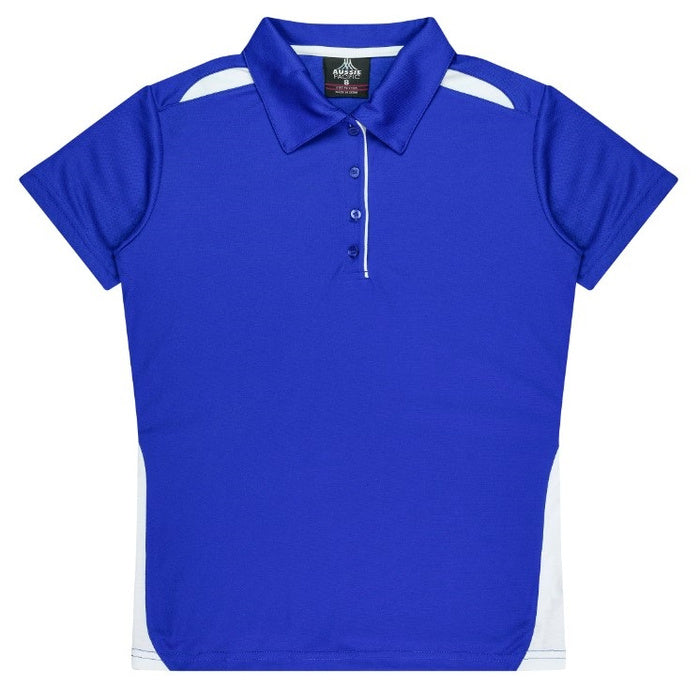womens sports polo royal blue with white detail antibacterial soft fabric Aussie Pacific N2305 Ladies Paterson Polo