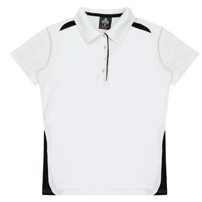 White with black detail smart workplace womens Aussie Pacific N2305 Ladies Paterson Polo