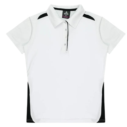 White with black detail smart workplace womens Aussie Pacific N2305 Ladies Paterson Polo