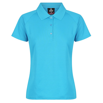 Aussie Pacific N2306 Ladies Keira Polo, pacific blue, front view, everyday smart polo shirt