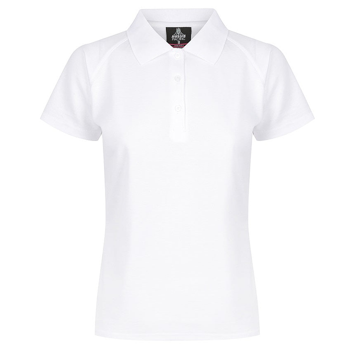 Anti bacterial fabric, white, Aussie Pacific N2306 Ladies Keira Polo, front view