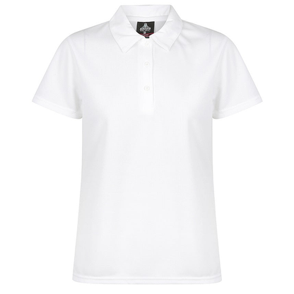 White short-sleeve polo shirt with a classic collar, Aussie Pacific N2307 Botany Ladies Polo, front view