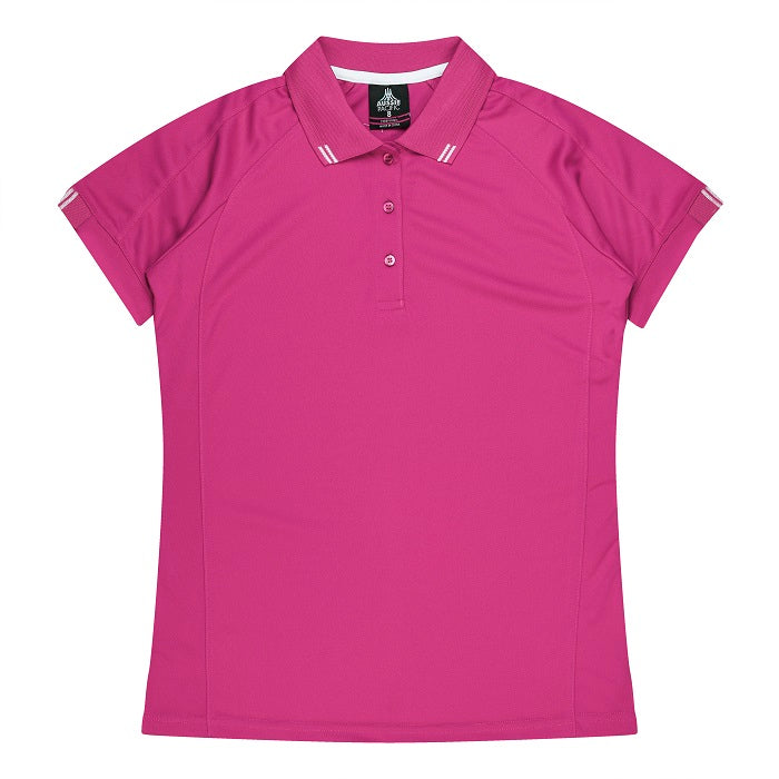Aussie Pacific N2308 Flinders Lady Polos - Pink/White - Front View