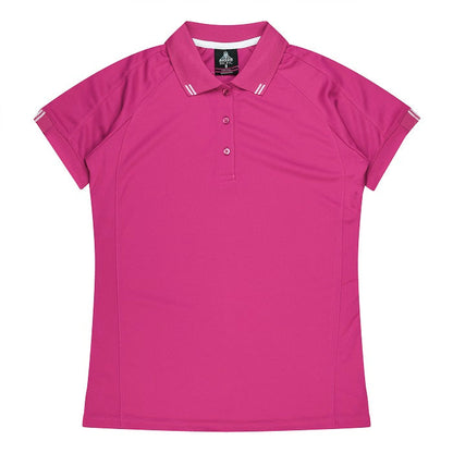 Aussie Pacific N2308 Flinders Lady Polos - Pink/White - Front View