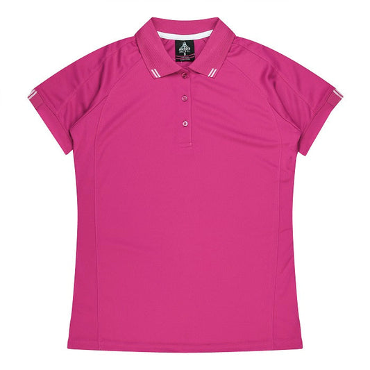 Womens Pink with white detail Aussie Pacific N2308 Flinders Lady Polos breathable quick drying active wear