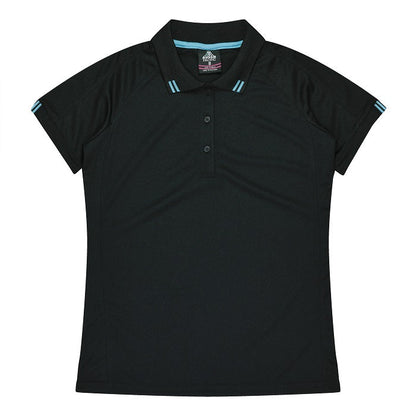 Aussie Pacific N2308 Flinders Lady Polos - Black/Teal - Front View