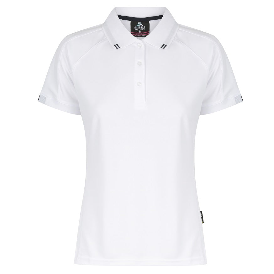 Aussie Pacific N2308 Flinders Lady Polos - White/Navy - Front View