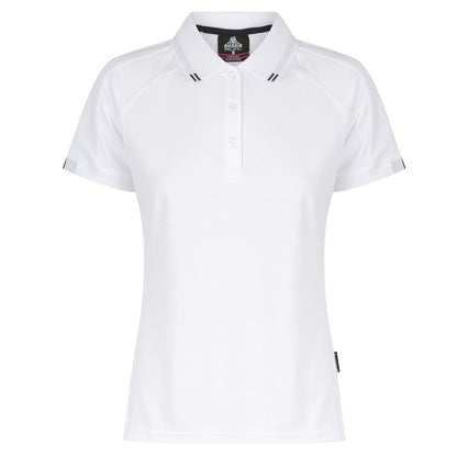 Aussie Pacific N2308 Flinders Lady Polos - White/Navy - Front View