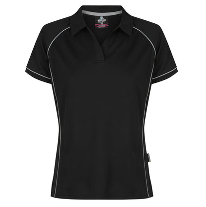 Aussie Pacific N2310 Endeavour Ladies Polo - Black/Silver - Front View